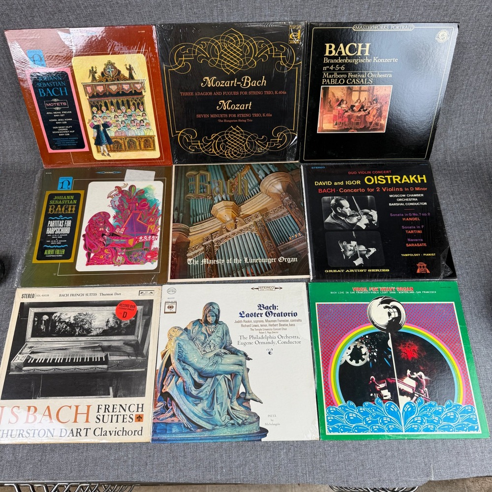 J.S. Bach Classical Vinyl Record Lot 9 LPs, NEAR MINT